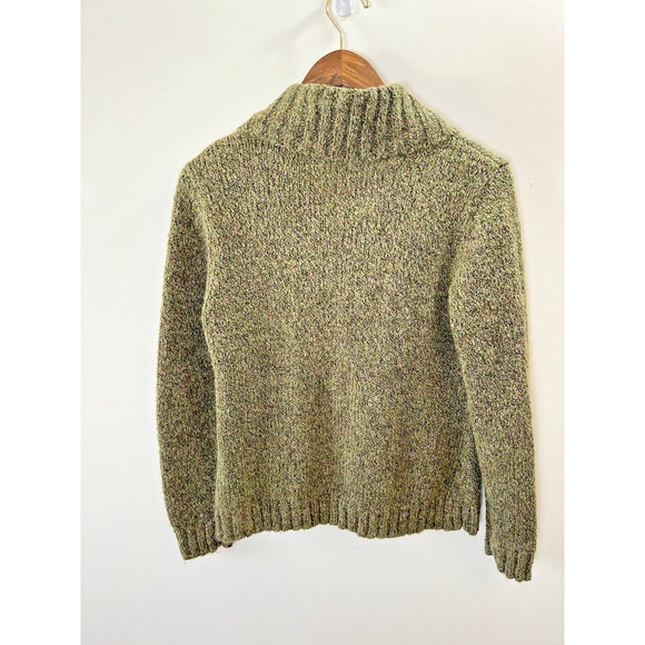 Women's Wool Blend Shawl Sweater Size M/P Green Pink Marled Timeless Cabincore - Picture 2 of 8